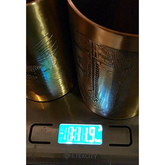 2 Vintage Bronze Cups Wendell August Forge 1978 Pinecone & Lighthouse Handmade - Picture 13 of 13